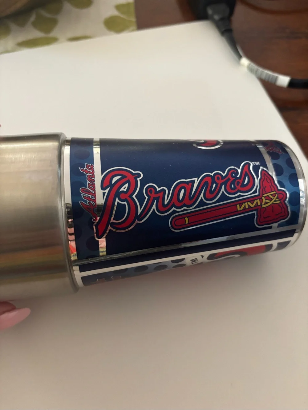 Stainless Steel Ergonomic Grip Travel Mug - Silver Atlanta Braves nwt
